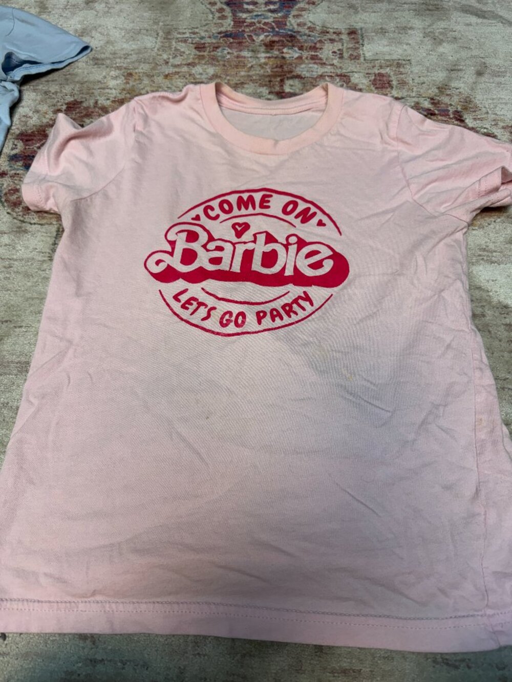 Barbie Kids Girls Light Blue T- Shirt Size XL In Good Shape